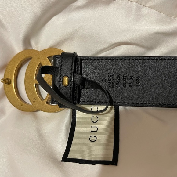 LARGE GUCCI PEARL BLACK LEATHER BELT (SIZE 85-34) - Picture 3 of 5